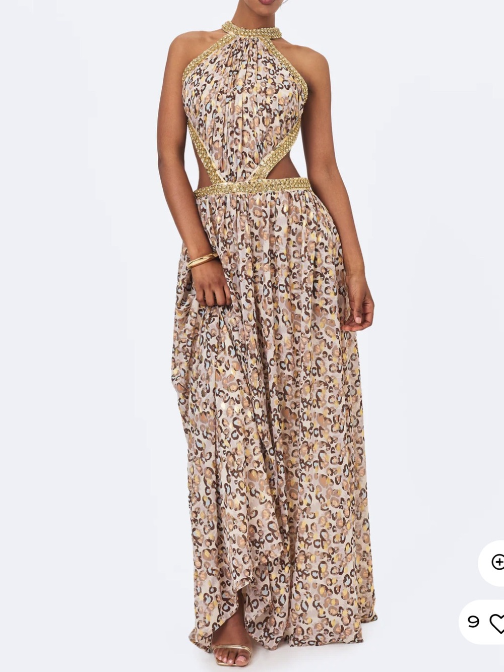 Quinnlyn Beige Cheetah Print Chiffon Halter Maxi Dress